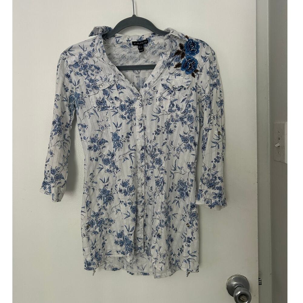Vintage y2k Fang Floral Applique Button-Up Shirt